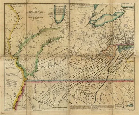Map of the western parts of Virginia Pennsylvania and North Carolina