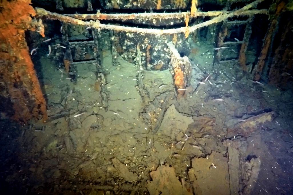Underwater view of WWII submarine