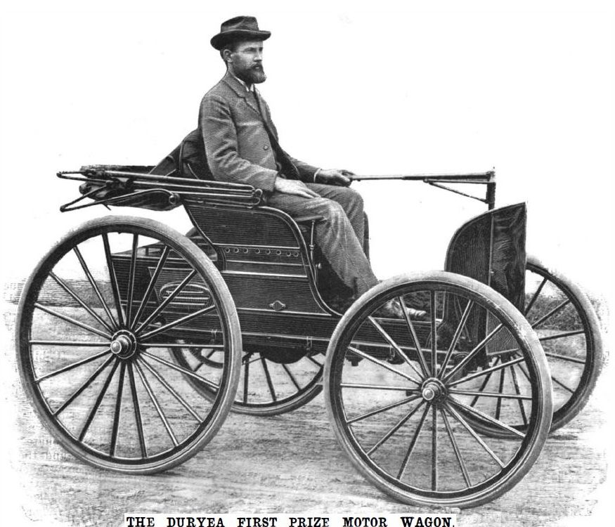 J. Frank Duryea and his American-made "motocycle"