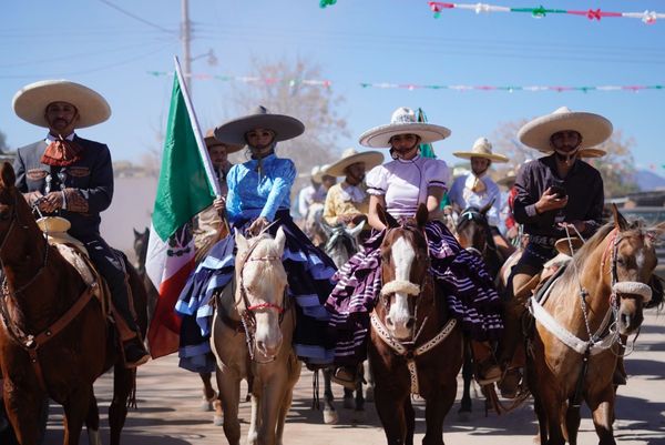 Horseback riding during a village festival in Zacatecas Mexico. thumbnail