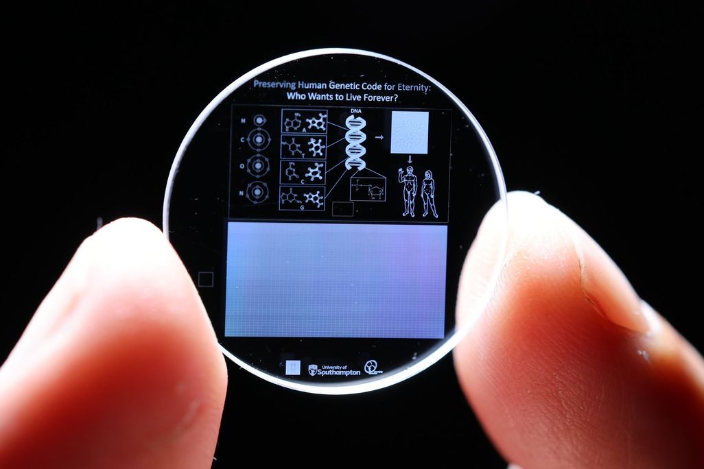 memory crystal held between two fingers