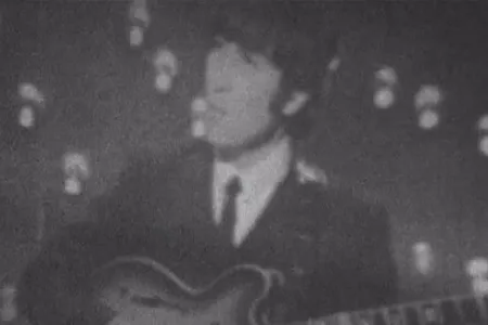 The 92-second clip that shows the Fab Four playing their song “Paperback Writer.”