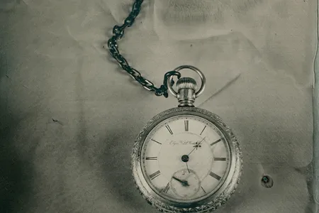 Pocket watch with engraved, gold-plated case found on the body of postal clerk John Starr March. The hands point to 1:27, around when the Titanic sank on the morning of April 15, 1912.