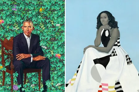 Portraits of Barack and Michelle Obama painted by Kehinde Wiley and Amy Sherald, respectively 