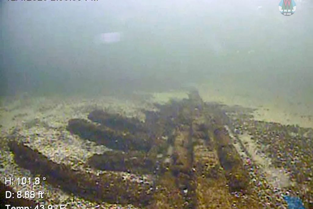 Underwater view of shipwreck remains