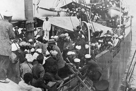 Sikh passengers aboard the Komagata Maru in Vancouver's Burrard Inlet, 1914.