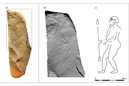 The warrior carved onto the Tulloch Stone wields a spear with a "kite-shaped blade and a doorknob-style butt," according to a new study.