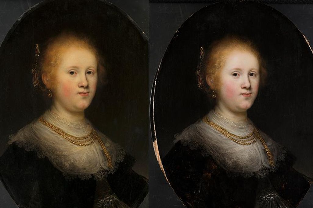 The Rembrandt painting before and after conservation