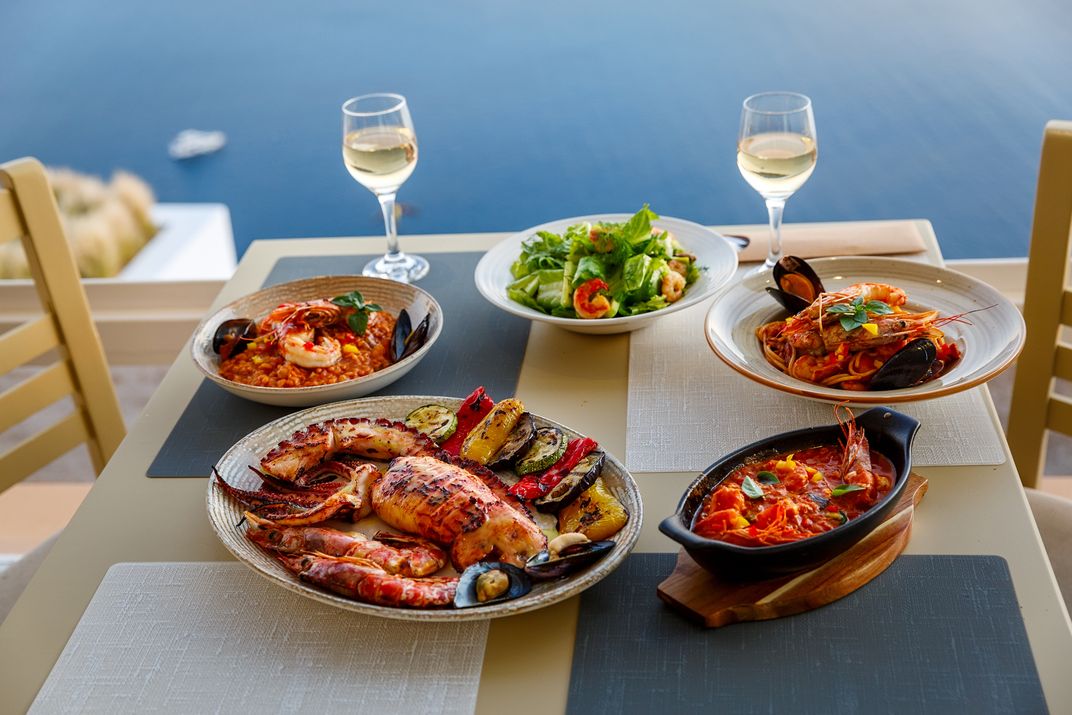 Traditional seafood lunch