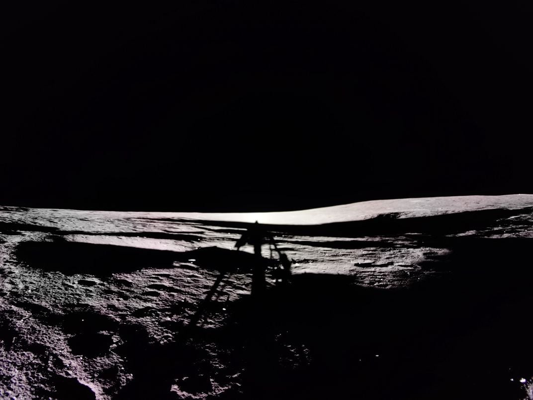 The sun sets on the lunar surface