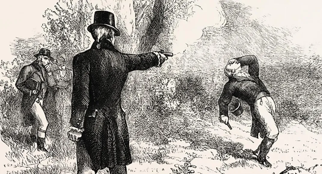 A 19th century engraving of the Burr-Hamilton duel on 11 July 1804