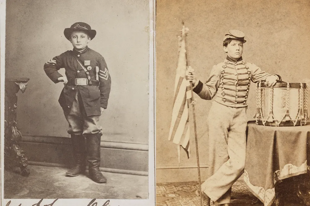 Drummer boy Johnny Clem (left) and Robert Henry Hendershot, who claimed to be the celebrated "drummer boy of Rappahannock" (right)