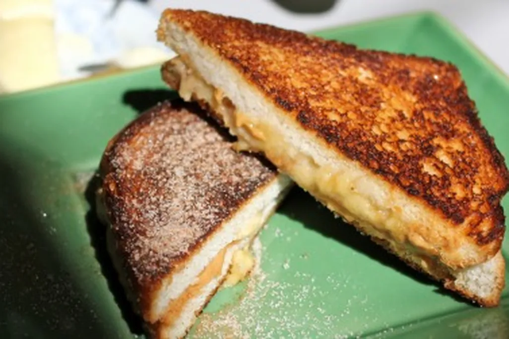 A fried peanut butter and banana sandwich