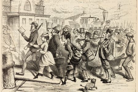 "The Rush" lampooned in an 1870 issue of Harper's Magazine