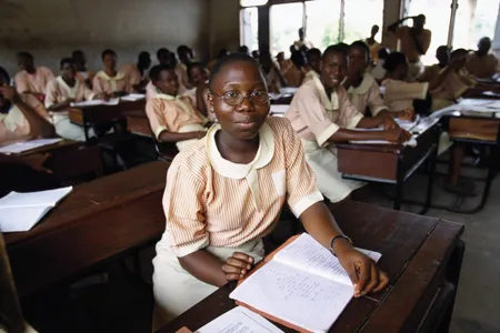 Students at school in Lagos, Nigeria circa 2003 (not the school from which the 234 girls were kidnapped) 