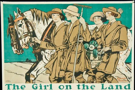 A poster by artist Edward Penfield promotes The Woman’s Land Army of America, created to encourage women to step into agricultural jobs after men were called into military service.  