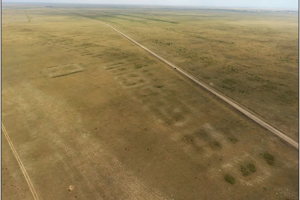A flat grassy area from above