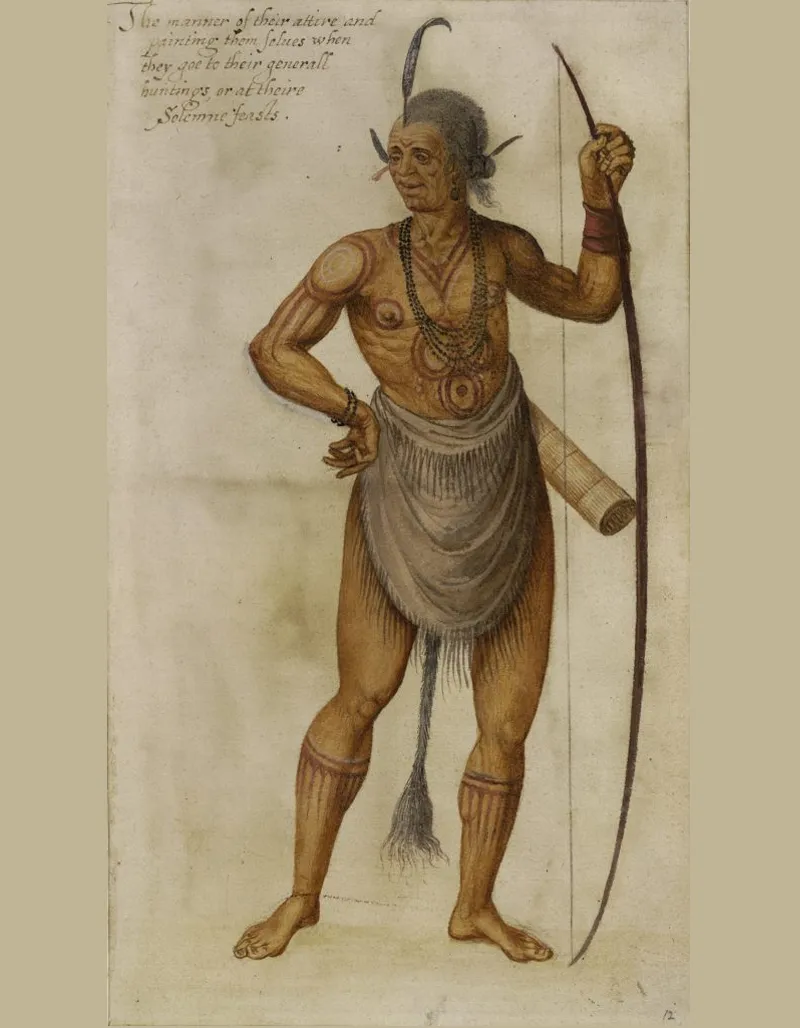 A 1585 painting of a Chesapeake Bay warrior by John White
