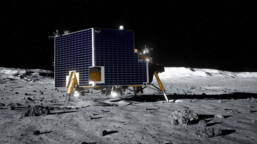a lunar lander sits on the moon (illustration)