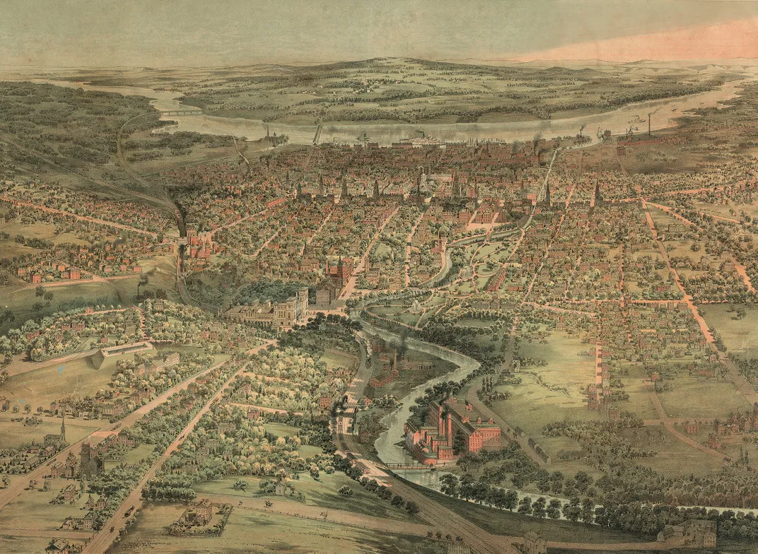 an illustrated map of Hartford Connecticut