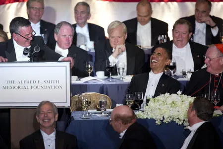 President Barack Obama and Republican Party nominee Mitt Romney broke bread at the 2012 Alfred E. Smith Memorial Foundation Dinner.