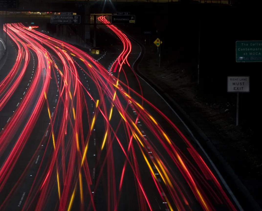 A Blur of red lights of LA Traffic