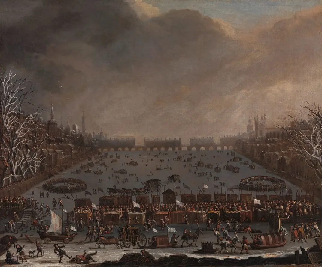 Unknown artist, Frost Fair on the Thames, With Old London Bridge in the Distance, 1684