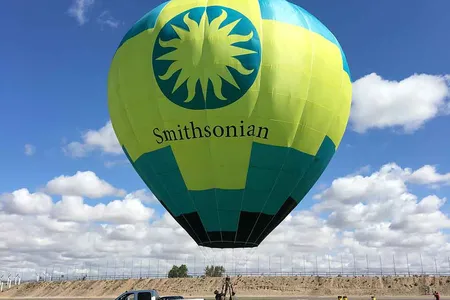 One of the two balloons that will be used for tethered flights Saturday at the Udvar-Hazy Center was made especially for the museum and donated recently by Adams Balloons LLC.