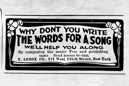 Song-sharking companies sometimes began by offering free consultations for everyday poets&mdash;as in this 1921 advertisement in Film Fun magazine.