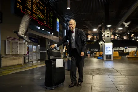 Nat Read in the station before boarding the train that would take him to Brunswick, Maine, where he finished his quest to ride every mile of the Amtrak system.