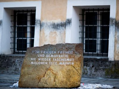 The stone in front of the home in Braunau am Inn, Austria, where Adolf Hitler was born reads "For peace, freedom and democracy, never again fascism, millions of dead are a warning"

 