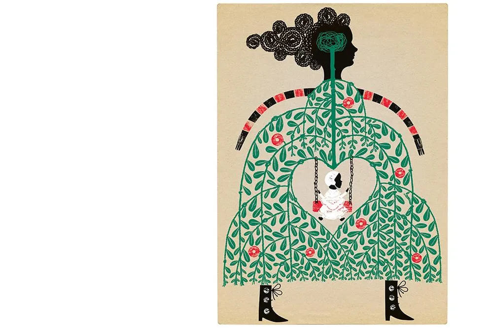 mom illustration with baby in heart