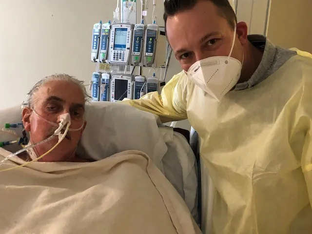 Bennett with his son in the hospital