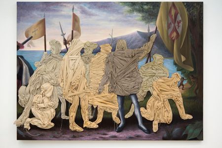 Artist Titus Kaphar says that his 2014 Columbus Day Painting—which greets "Unseen" visitors in the first gallery—was inspired by his young son’s conflicted and confusing study of the putative discoverer of America.