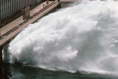 Water gushes out of Aswan Dam in Egypt.
