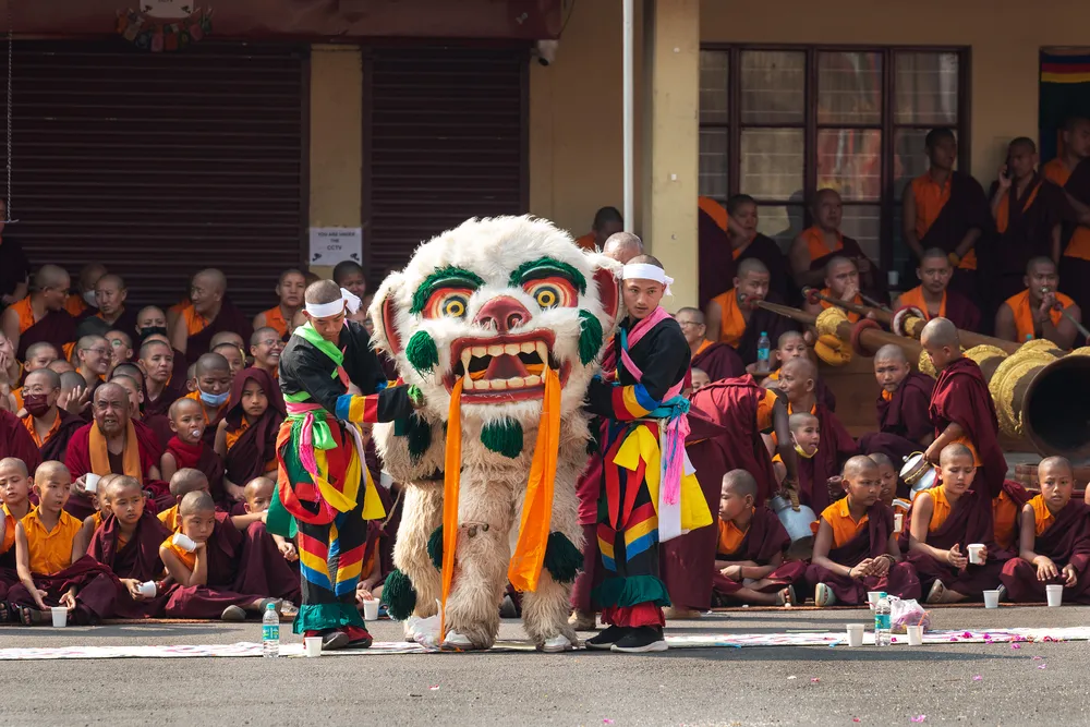 Snow lion dance is a dance performed in the Tibetan Buddhist culture. It symbolize power and strength and fearlessness and joy.