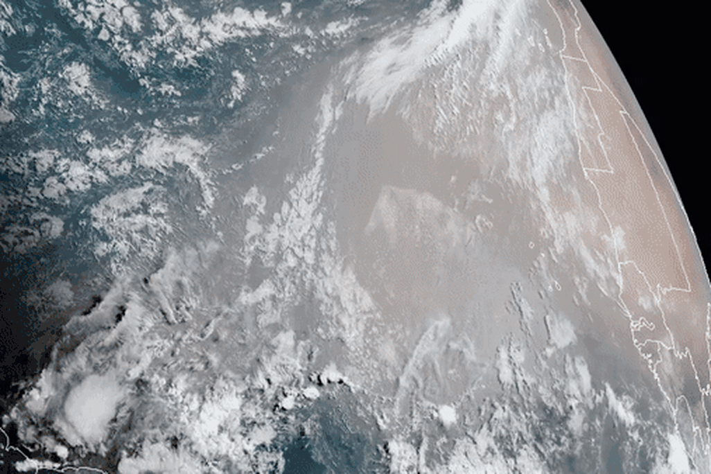 GIF of Saharan dust plume blowing across the Atlantic Ocean