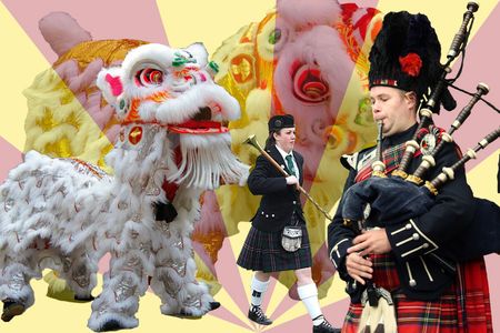"Gung Haggis Fat Choy" may be the only celebration that combines both traditional Robert Burns Night festivities, including bagpiping, with a celebration of the Chinese New Year.