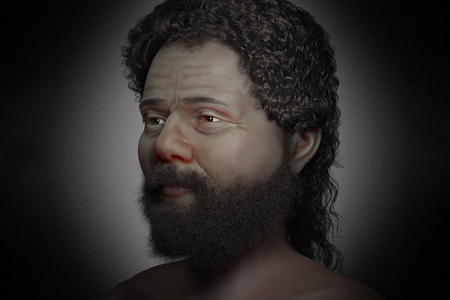 The researchers&#39; facial reconstruction shows a bearded, brown-eyed man in his 30s or 40s.