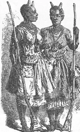 Female officers pictured in 1851, wearing symbolic horns of office on their heads.