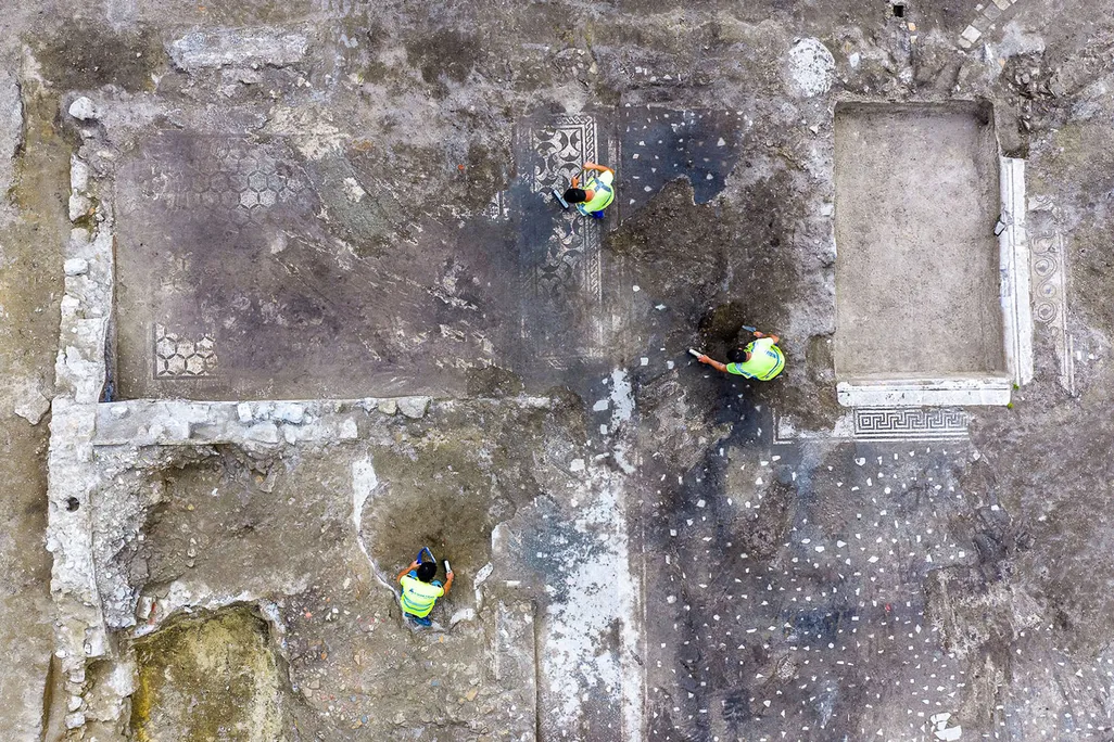 Aerial view of excavations at the newly discovered villa