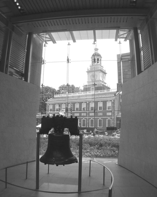 View of Liberty Bell with Independence Hall in the background thumbnail