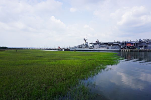 The USS Yorktown floats in the harbor thumbnail