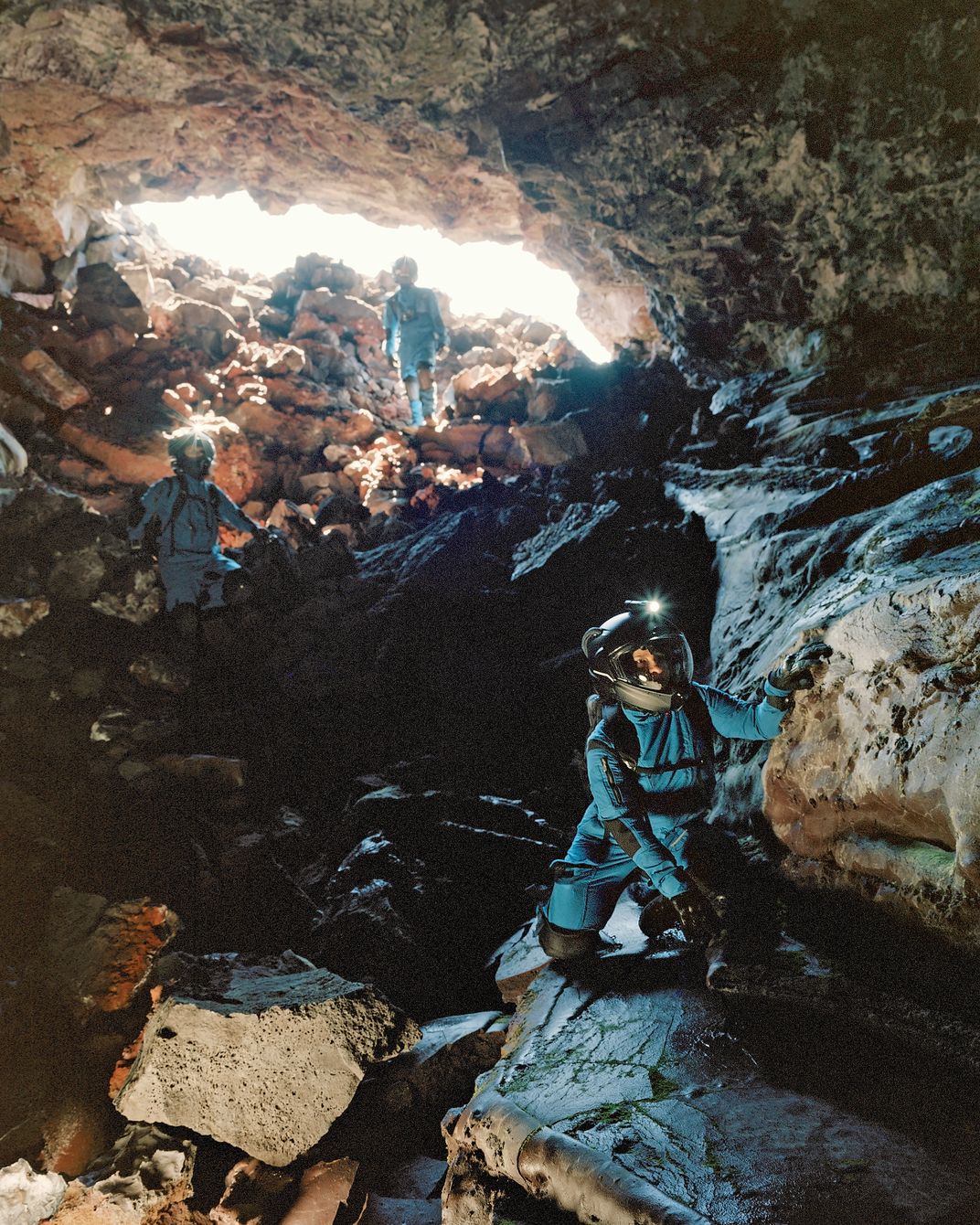 Inside of a steep lava tube