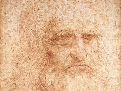 Presumed self-portrait of Leonardo da Vinci, circa 1512, red chalk on paper