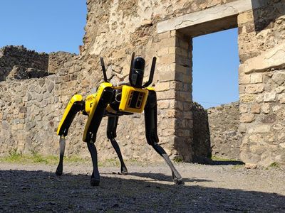 Spot can reach speeds up to 3mph, has 360 degree vision that helps it avoid obstacles and is protected from dust and rain, per its creator, Boston Dynamics.&nbsp;