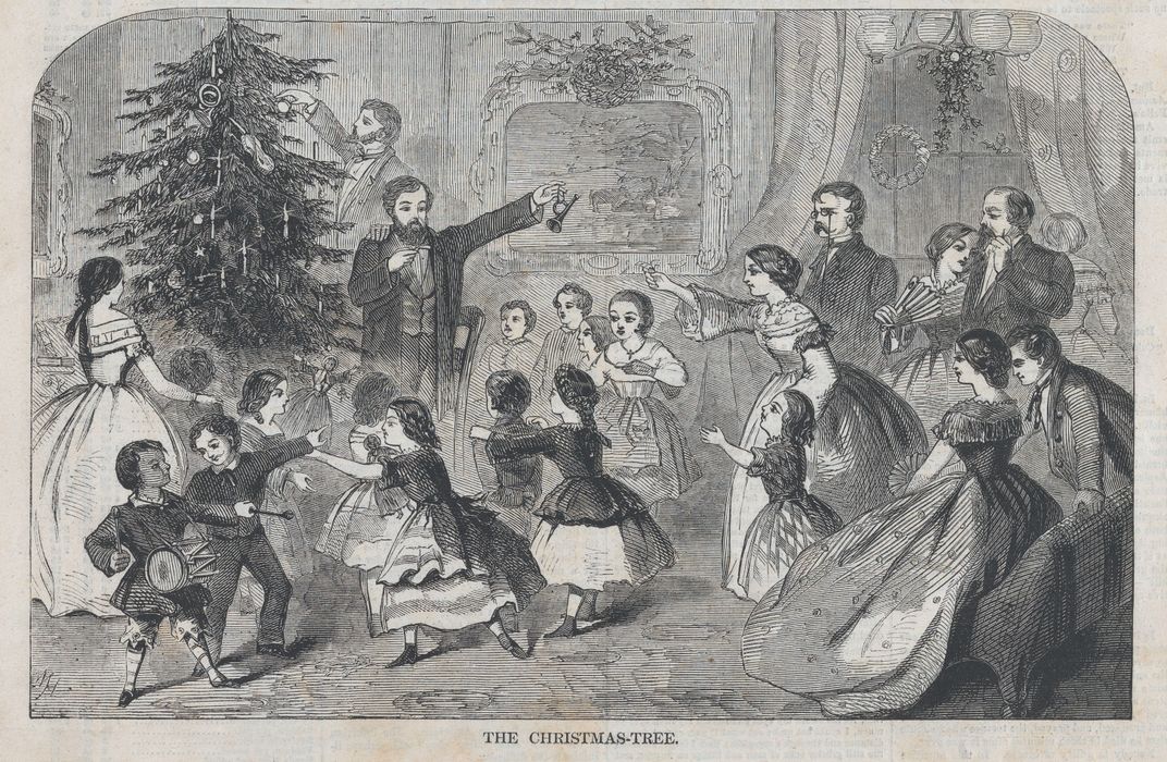 An 1858 Harper's Weekly ​​​​​​​illustration of a Christmas tree