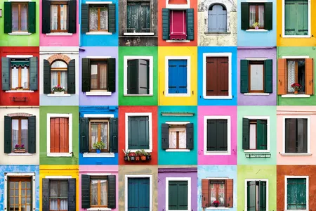 Windows of Burano, Italy.