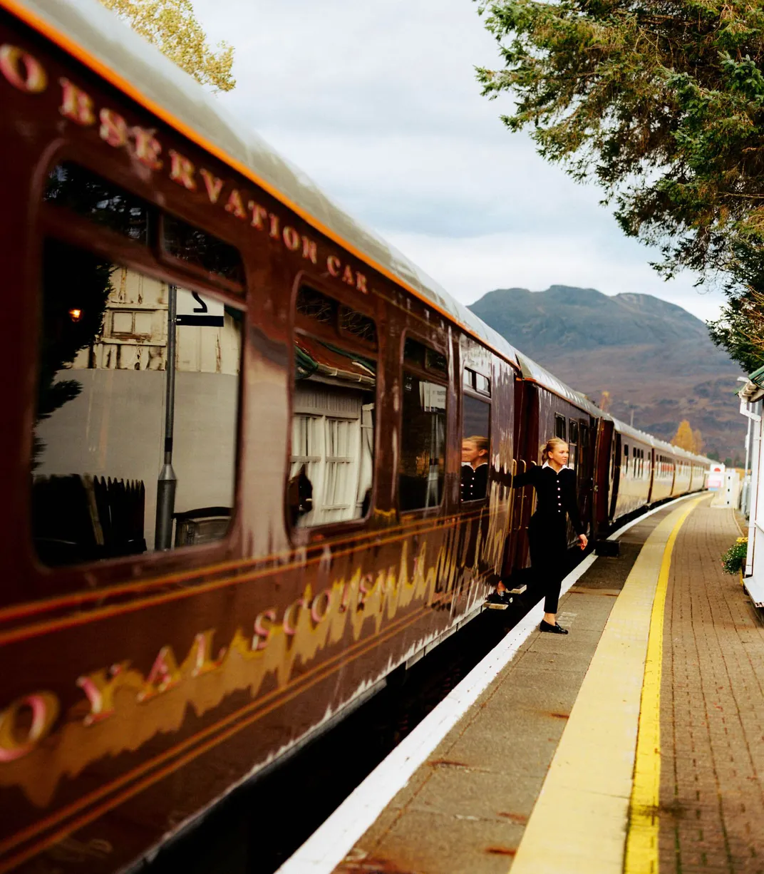 View of the Royal Scotsman at a station