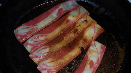 Vegetarian bacon tastes good, the author promises.